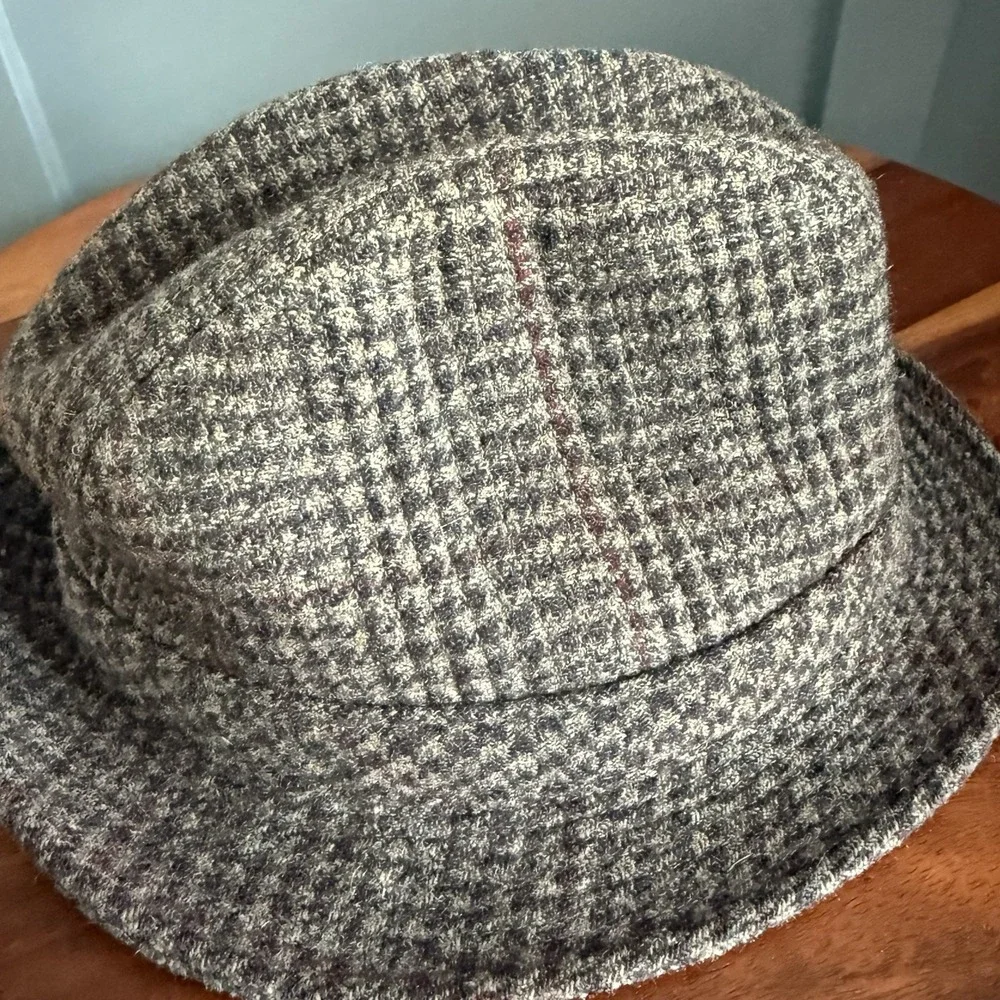 Vintage Pendleton 100% Virgin Wool Fedora Hat XL Gray Houndstooth Made USA F/W